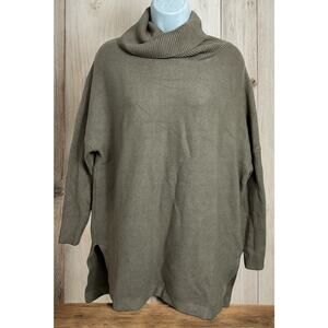 Lillusory Oversized Sweater Sz Medium Khaki Beige Turtleneck Tunic Pullover